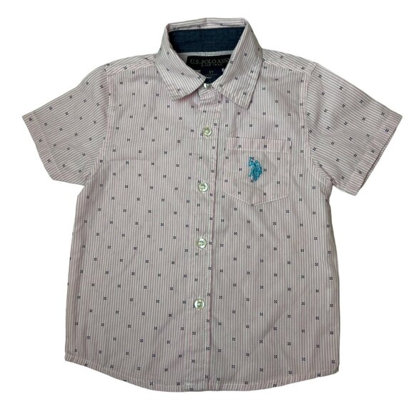 U.S. Polo Assn Boys Pink Striped Button-Up Shirt Short Sleeve Size 3T - Picture 1 of 5